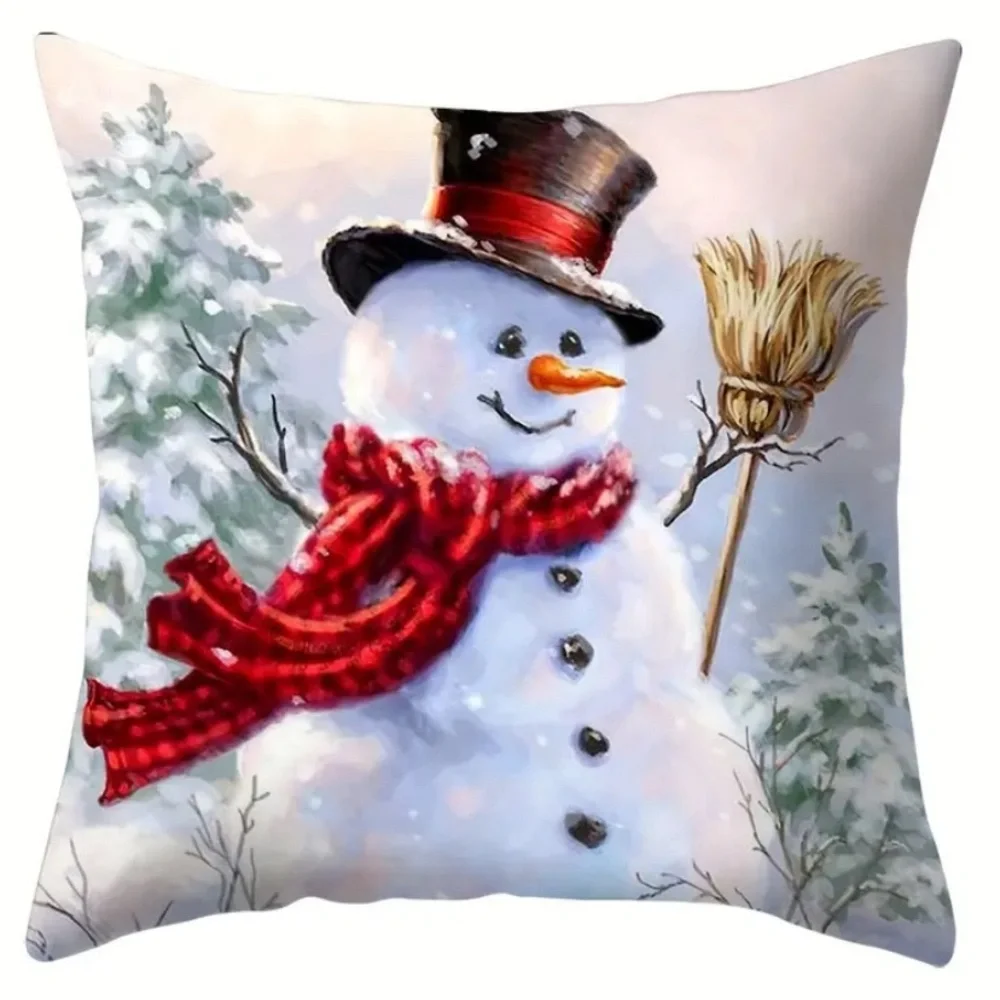 4pcs/set Snowman Christmas Pillowcase 17.72 X 17.72 Inches
